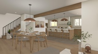 Projet Bérubé | Voici un premier regard sur ce projet où nous avons rénové tout le rez-de-chaussée et ajouté un étage complet. Le résultat : une aire ouverte fonctionnelle, une palette chaleureuse et des matériaux naturels qui assurent une continuité entre la cuisine, la salle à manger et le salon. 🤍