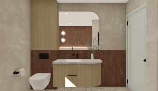 Projet Ruel | Nos clients hésitent encore sur la couleur de la vanité ainsi que sur la céramique derrière la toilette. Des ambiances complètement différentes se dessinent selon les combinaisons choisies !

- Option 1: Bois pâle + céramique terracotta
- Option 2: Bois pâle + céramique pâle
- Option 3: Bois plus foncé + céramique terracotta
- Option 4: Bois plus foncé + céramique pâle

Si c’était votre salle de bain, quelle option choisiriez-vous ? 🤍